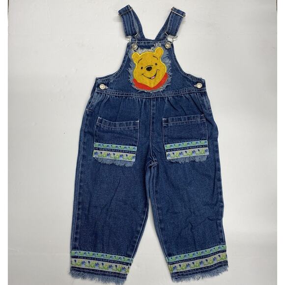 Vintage Disney Winnie the Pooh 100 Acre Collection Denim Overalls Sz 2T - Picture 1 of 14
